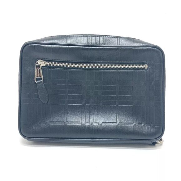BURBERRY Check pattern Embossed Clutch Bag Pouch Black/SilverHardware - Picture 1 of 15